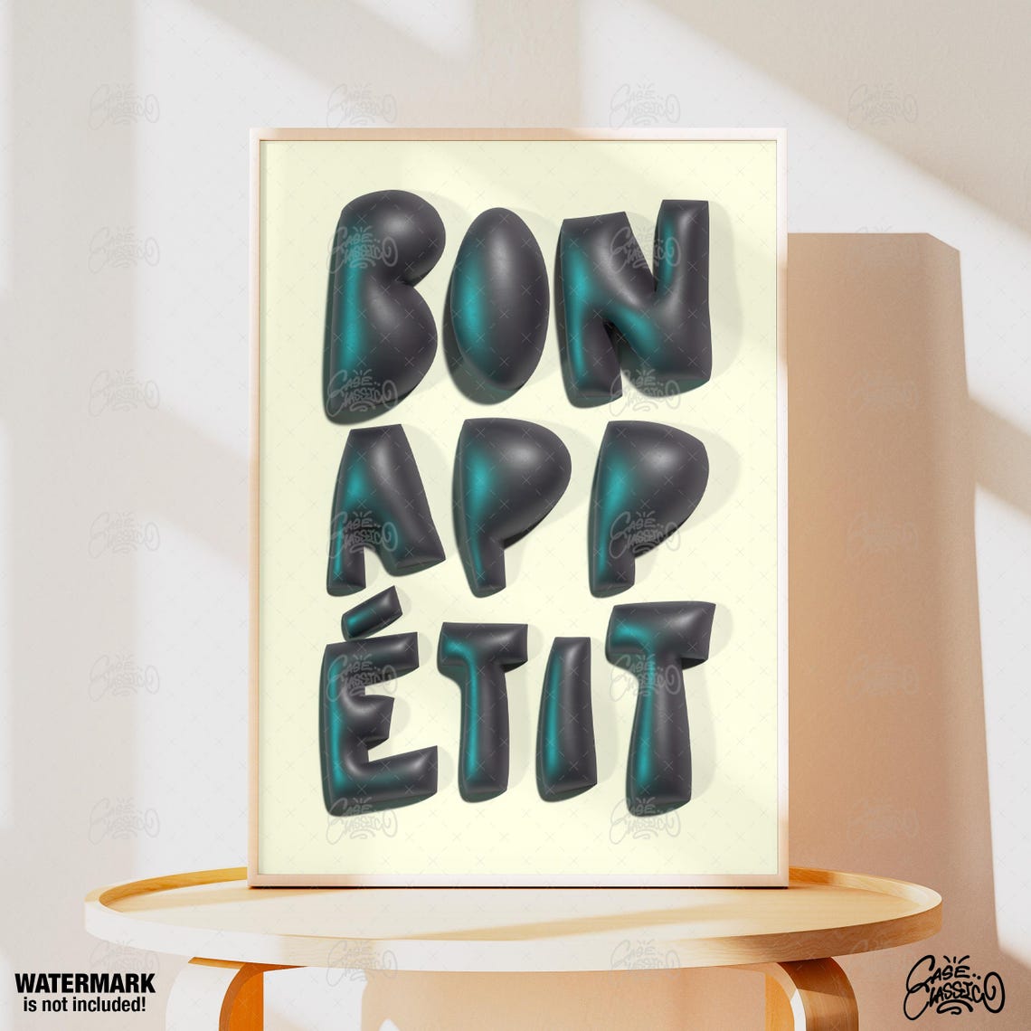 Bon Appetit Inflated Balloon Letters French Kitchen Quote Poster Art