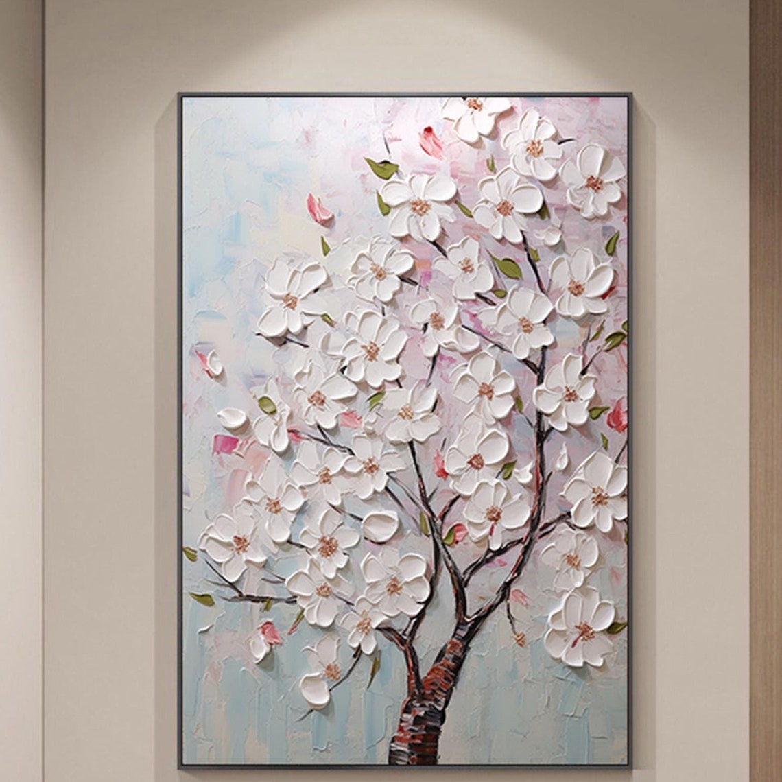 White Blossom Tree Branches Pale Blue Spring Floral Wall Art