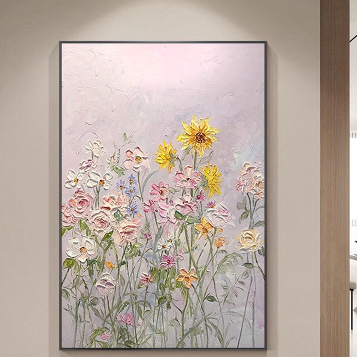 Pastel Wildflower Meadow Sunflower 3D Textured Floral Painting Poster