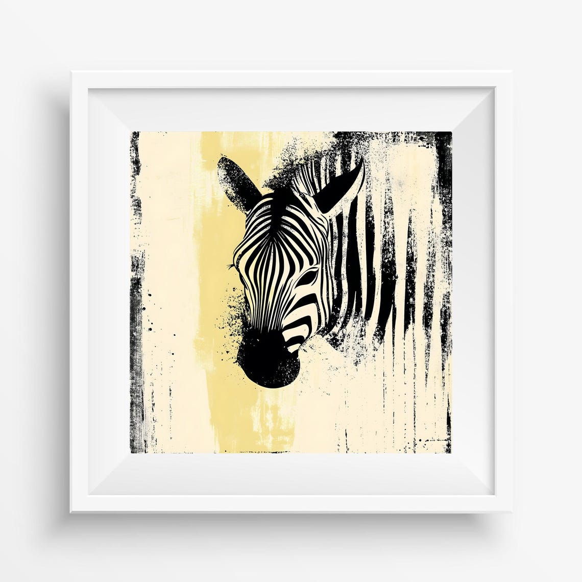 Bold Zebra Portrait Grunge Art Black White Cream Modern Animal Poster