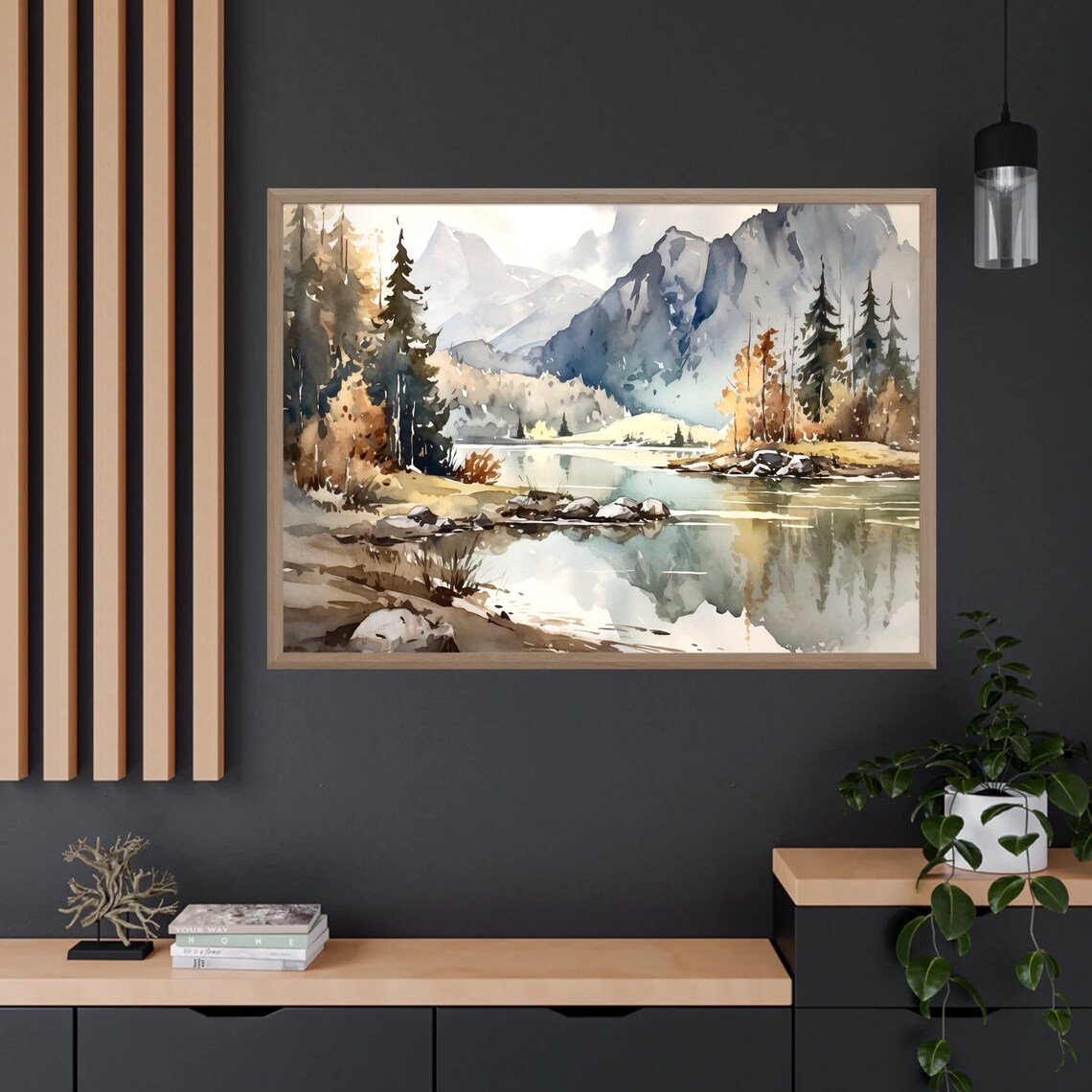 Mountain Lake Watercolor Landscape, Modern Wall Art Print - Image 2