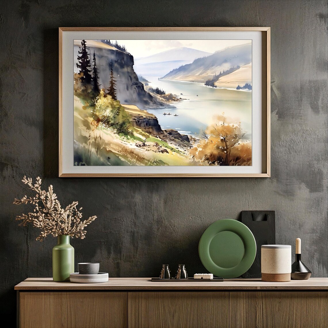 Columbia River Watercolor Panorama Travel Poster - Image 3