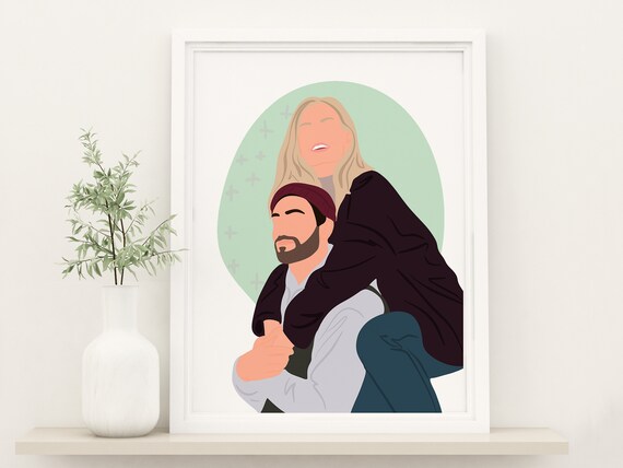 Faceless Couple Portrait Playful Piggyback Ride Minimalist Art Poster
