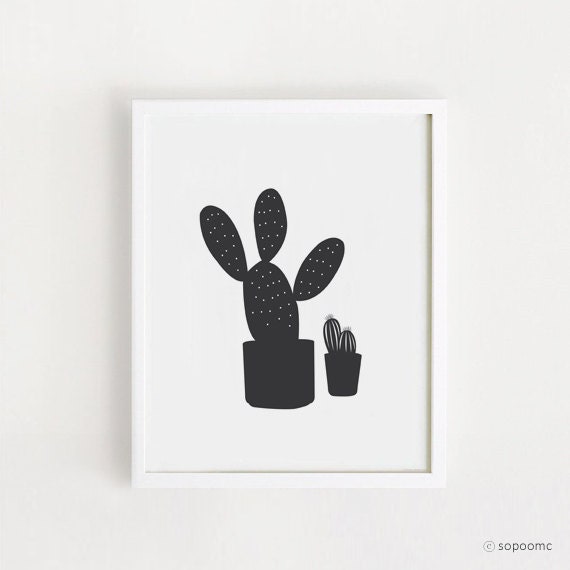 Black And White Cactus Print, Minimalist Art Print