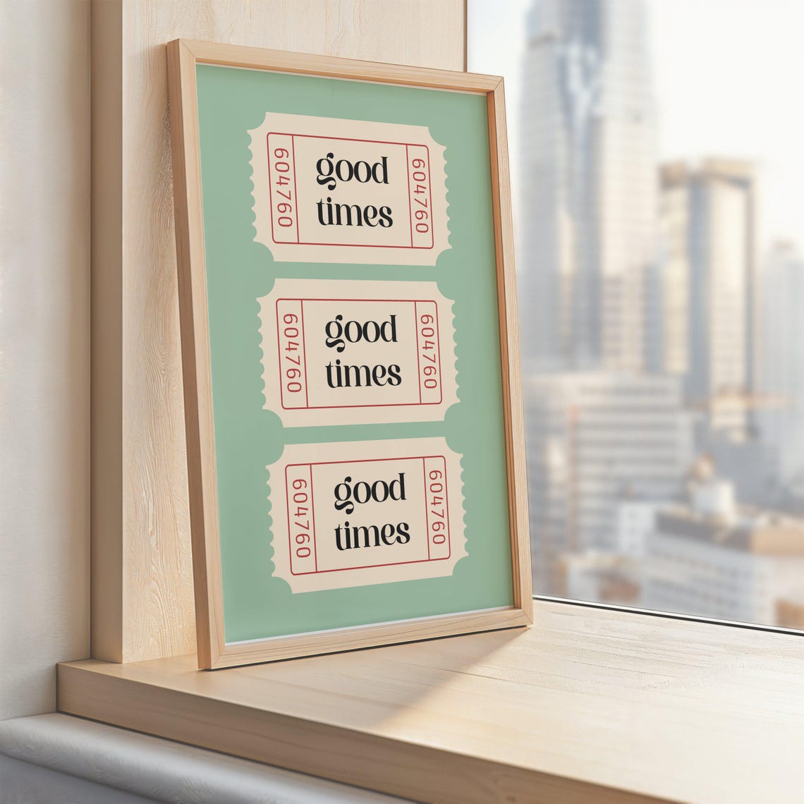 Good Times Ticket Stubs Vintage Retro Trio Sage Green Wall Poster