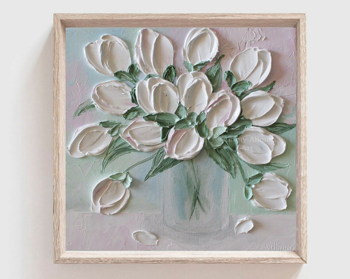 Custom Fresh White and Pale Pink Tulips Nursery Art Print
