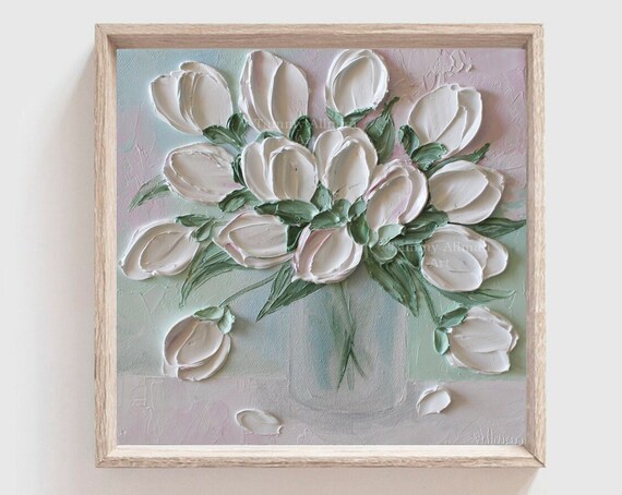 Custom Fresh White and Pale Pink Tulips Nursery Art Print