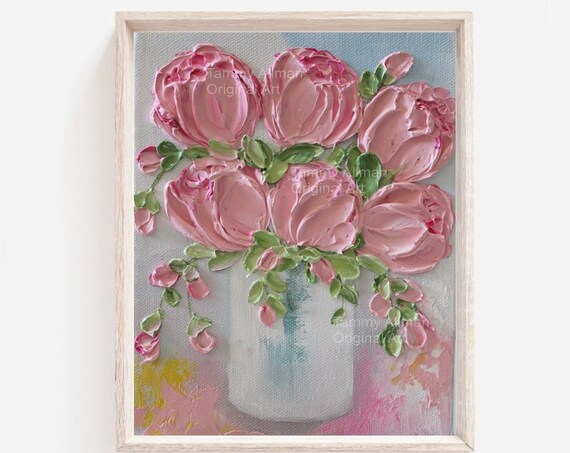 Blush Peonies Impasto Painting Wedding Anniversary Mothers Day Gift For Her