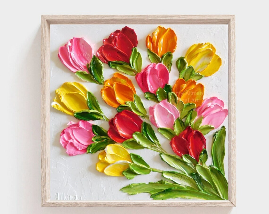 Custom Bright Tulip Impasto Oil Painting Print