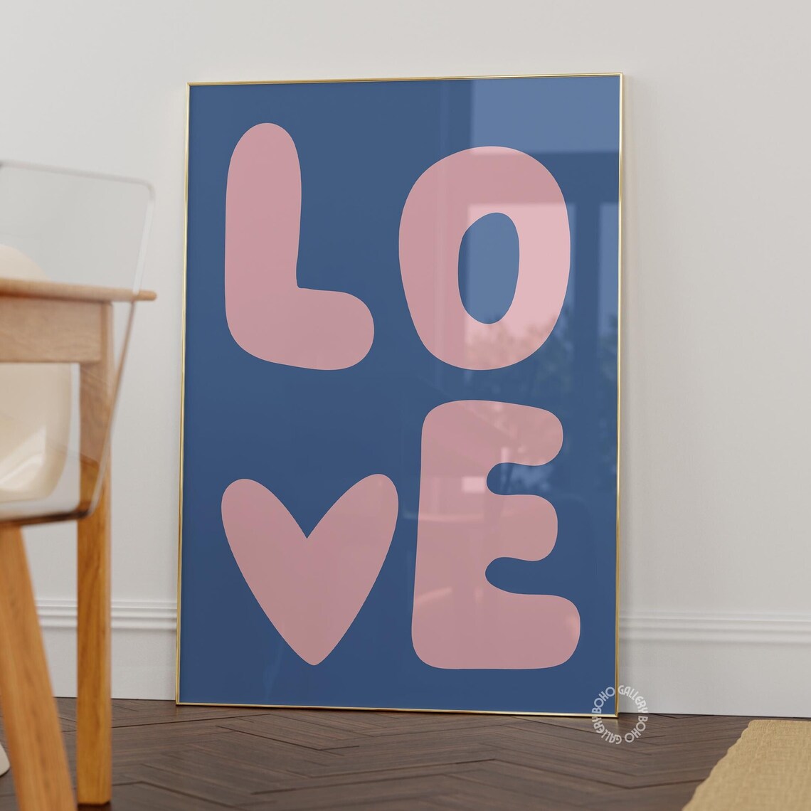 Love Typography Pink Letters Navy Blue Chunky Heart Retro Poster