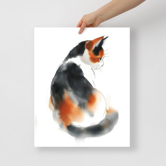 Calico Cat Watercolor-Style Pet Portrait Art Print