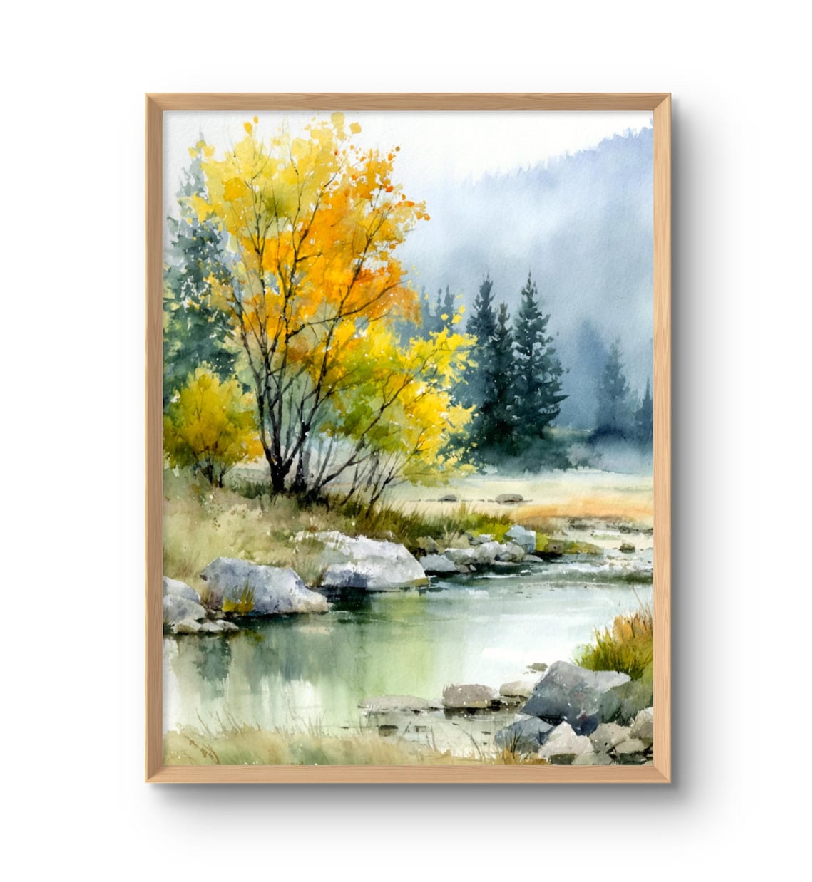Autumn Landscape Art Print, Rustic Forest Watercolor