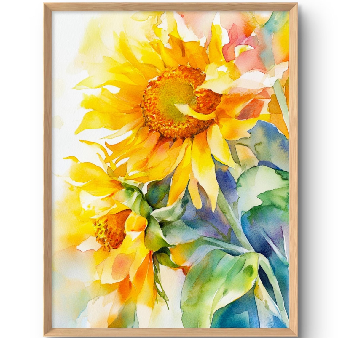 Sunflower Watercolor Style Art Print, Botanical Floral