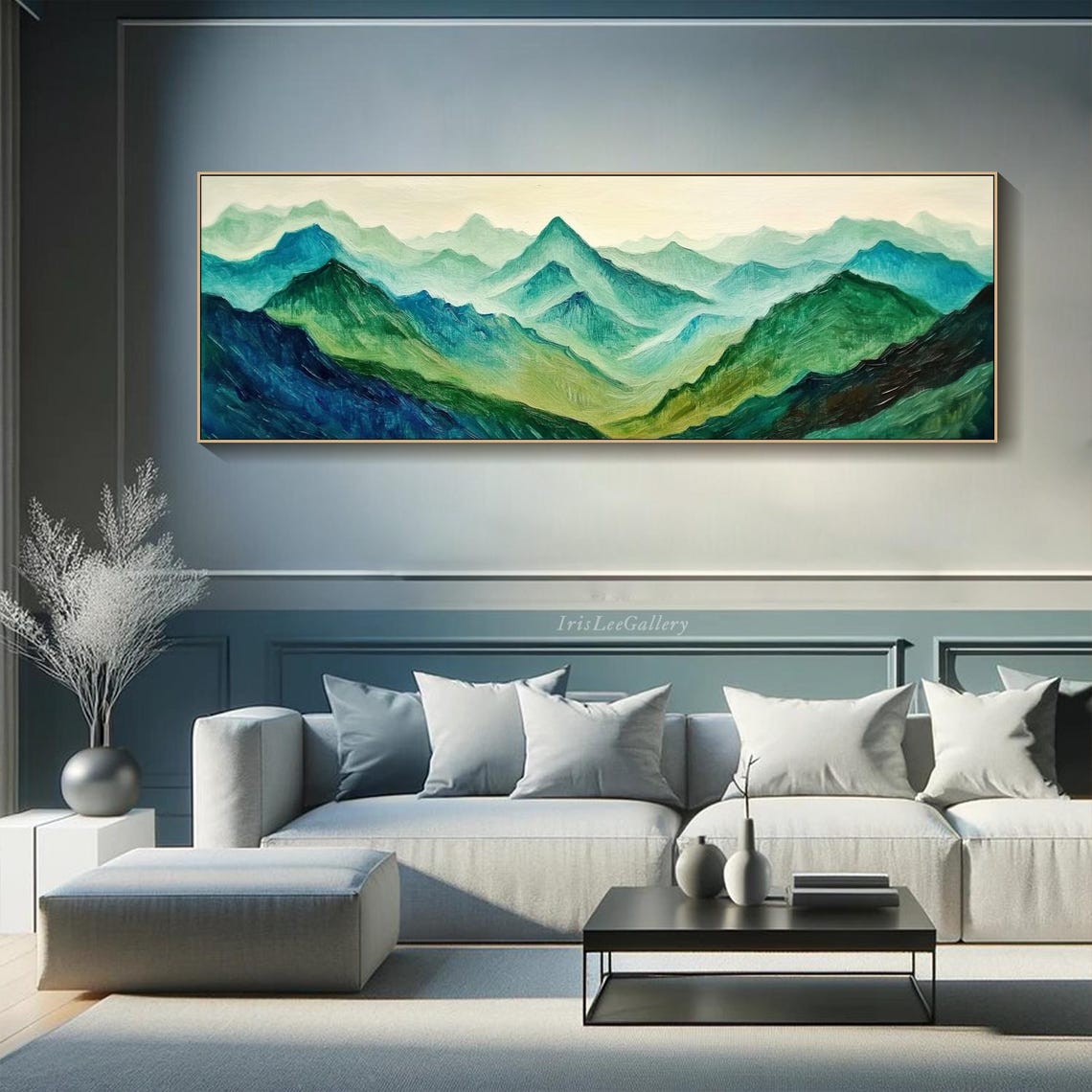 Abstract Mountain Landscape Painting Modern Green Textured Wall Art Impasto Minimalist Nature Scenery Wall Art Contemporary Peaceful Decor - Image 2
