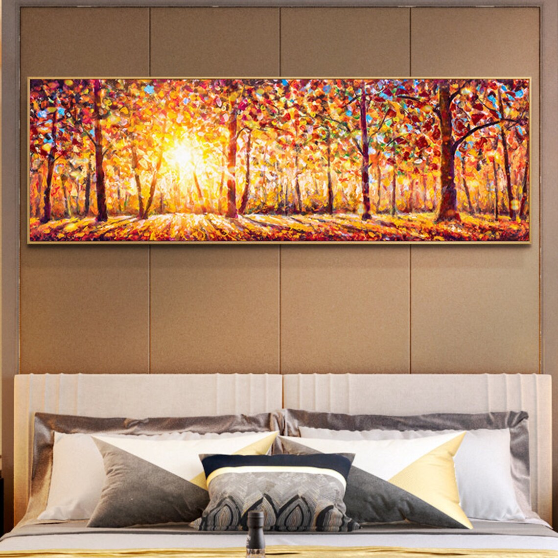 Sunset Forest Oil Painting, Boho Autumn Landscape Art Print - Image 4