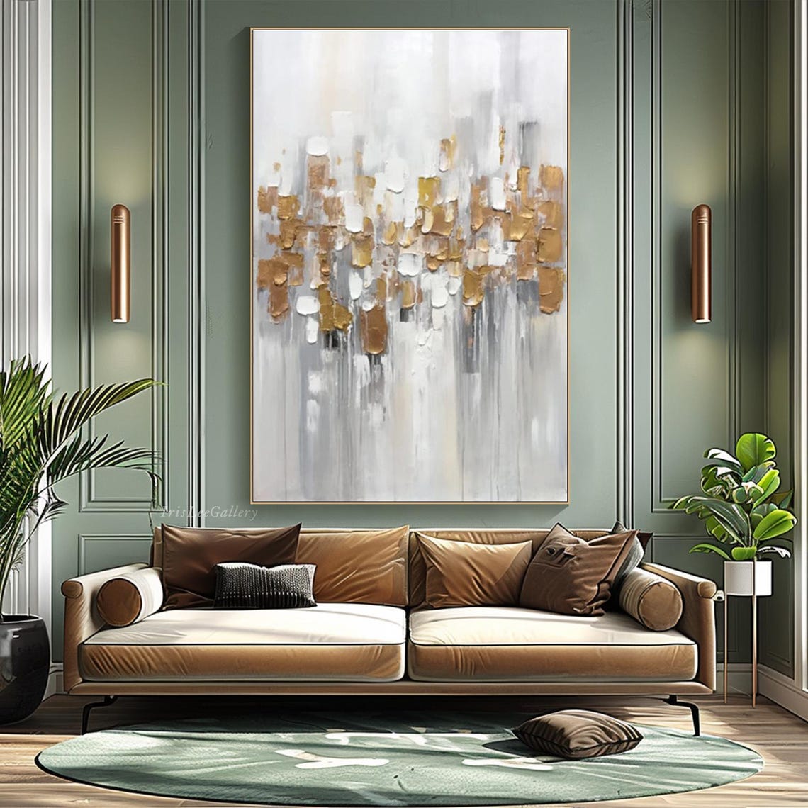 White Gold Foil Abstract Texture Minimalist Modern Painting Wall Art - Image 3