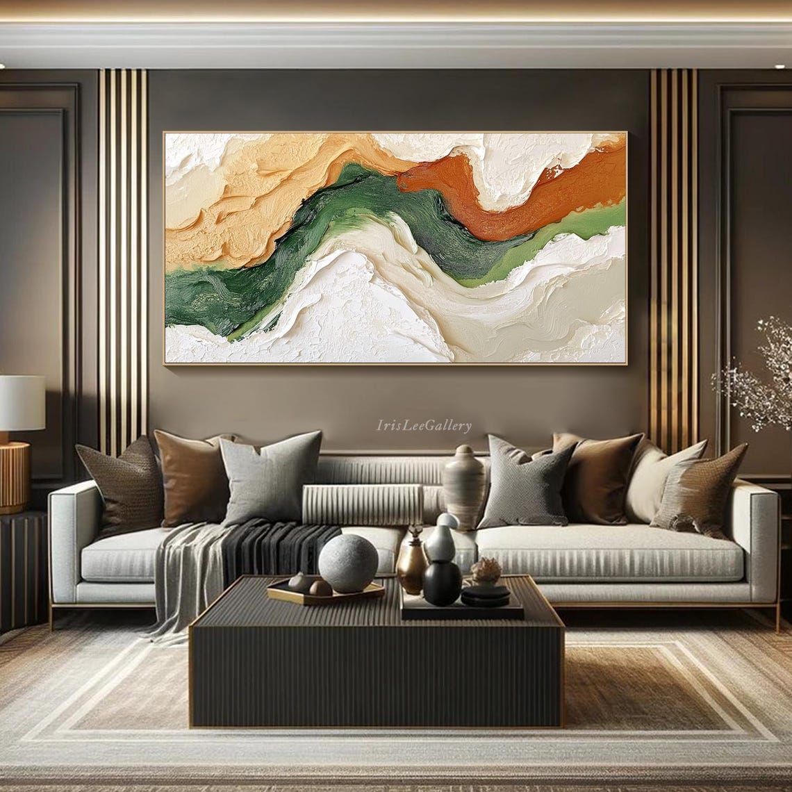 Green Orange Cream Abstract Ribbons Earth Tone Textured Art Poster - Image 3