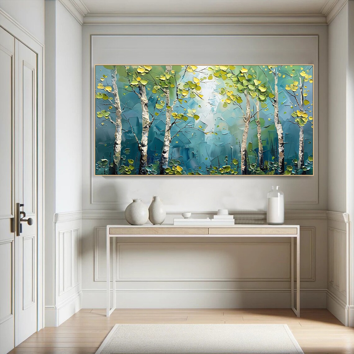 Forest Painting on Green Birch Trees, Contemporary Art Print - Image 4