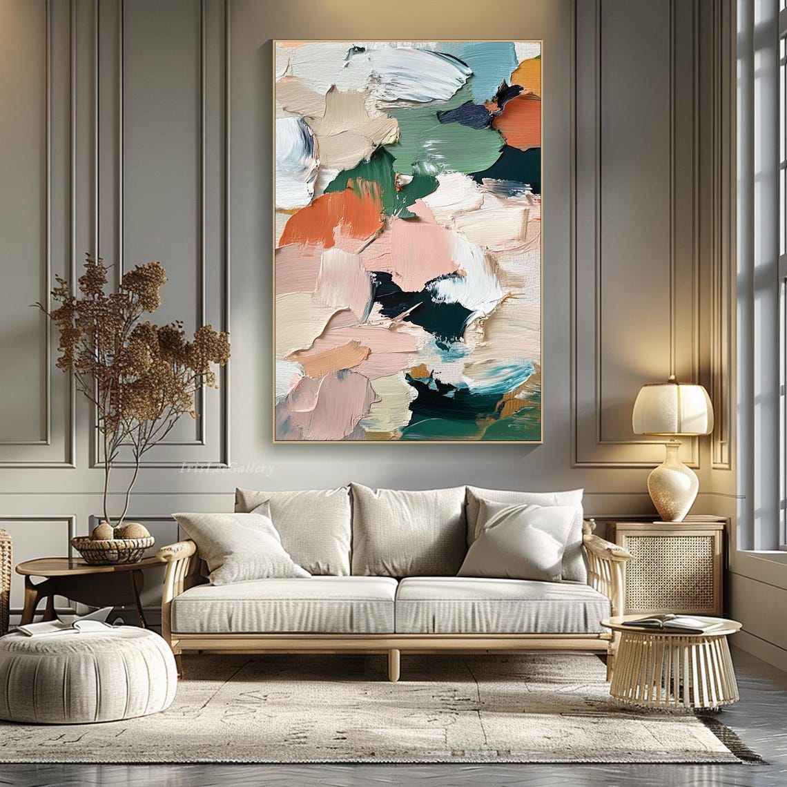 Sage Green Pink Coral Bold Brushstroke Abstract Textured Art Poster - Image 4