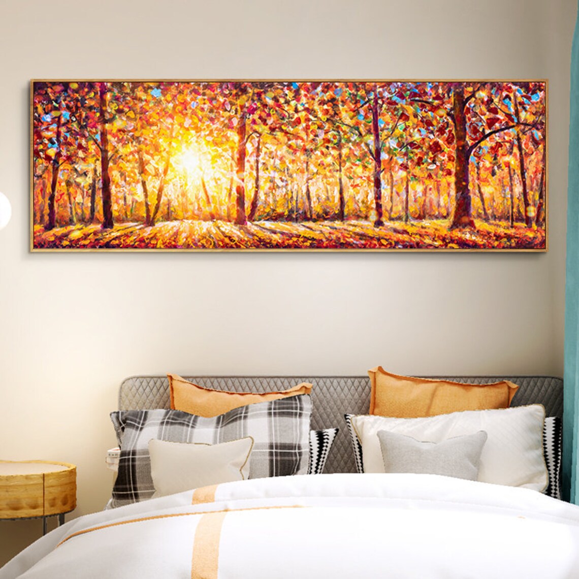 Sunset Forest Oil Painting, Boho Autumn Landscape Art Print - Image 3