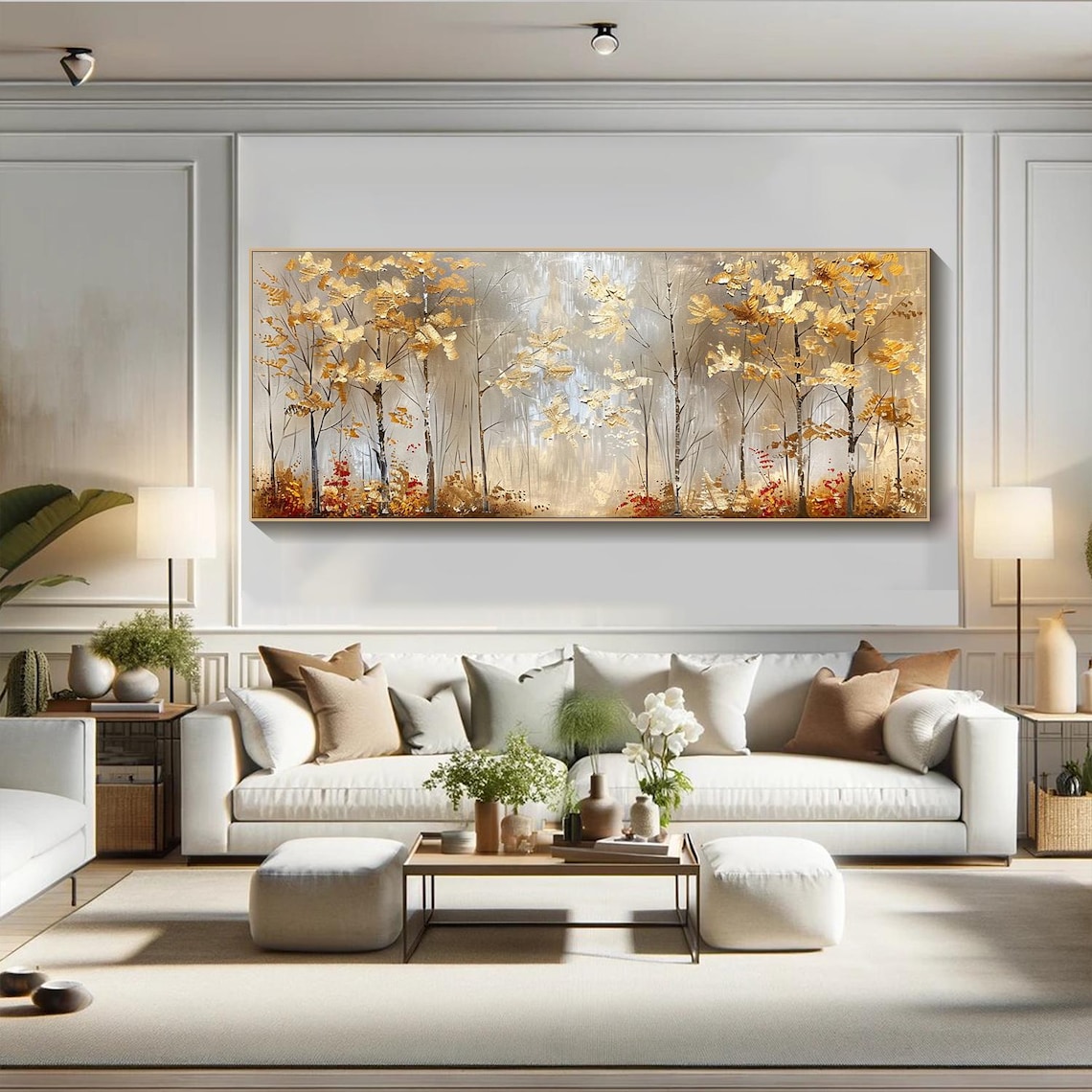 Golden Forest Oil Painting Art Print, Textured Trees - Image 3