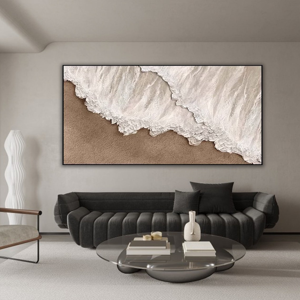 Beige Ocean Wave Washing Over Sand Aerial Neutral Coastal Art Poster - Image 3