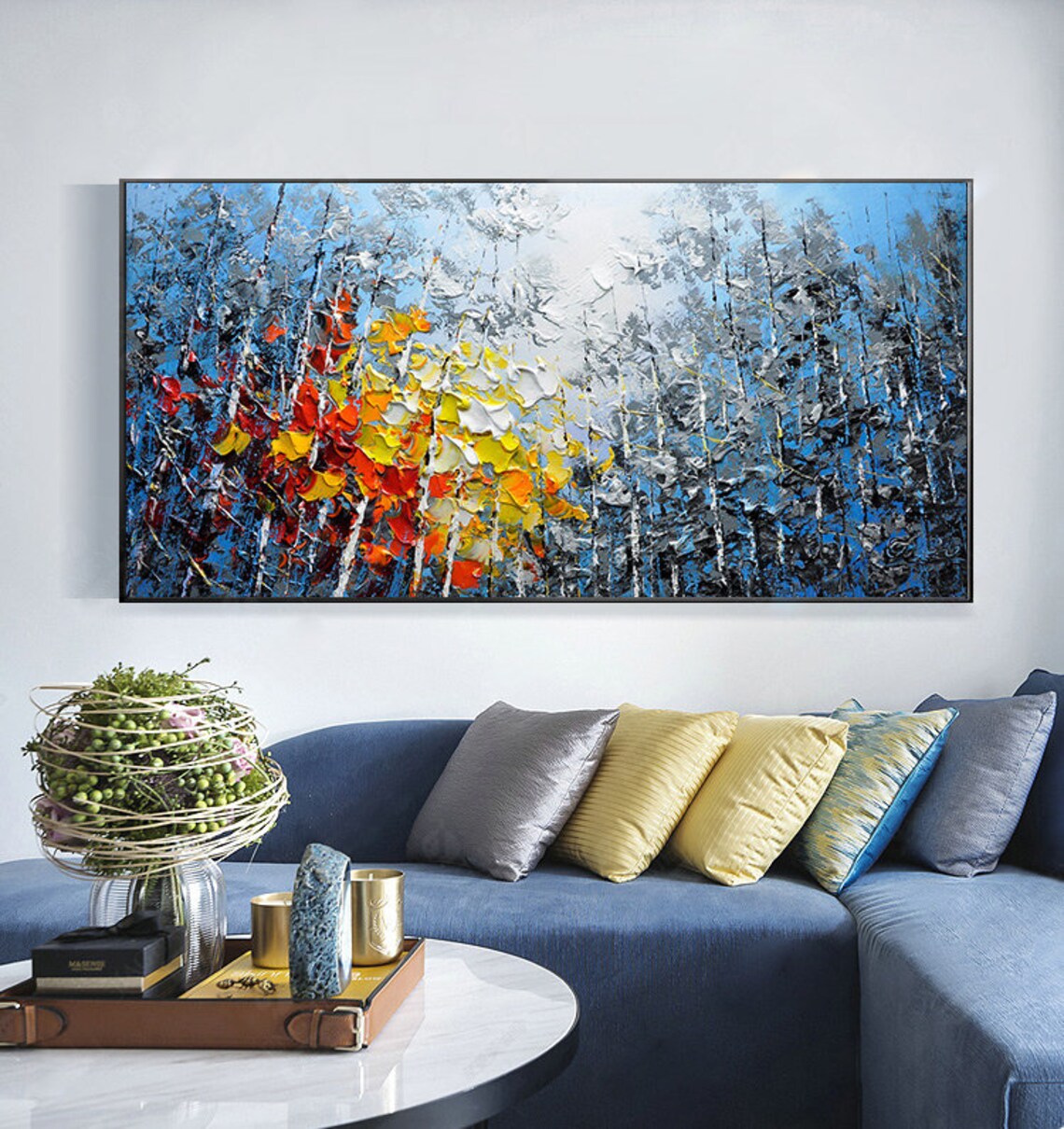 Blue Sky Colorful Forest Oil Painting Art Print - Image 3