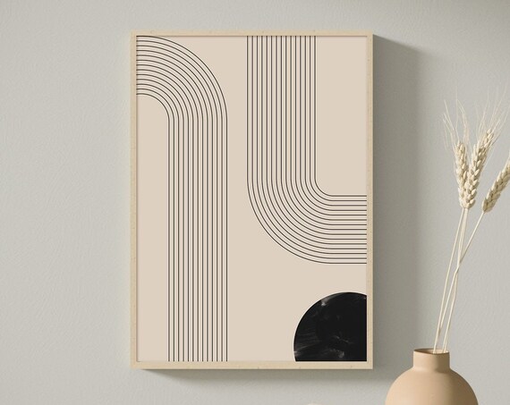 Black Geometric Line Art Mid Century Line Art Modern Abstract Art Abstract Wall Art Minimalist Print Living Room Wall Art Wall Decor