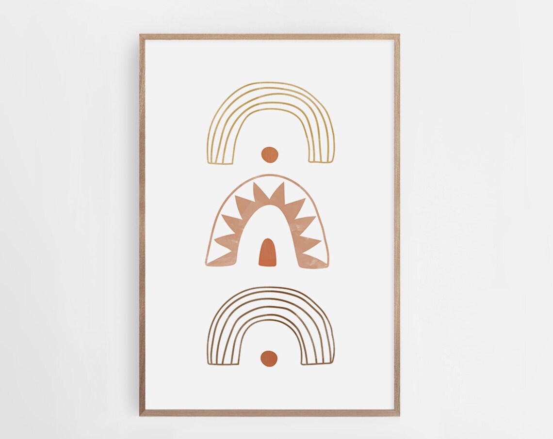 Boho Rainbow Arch Art Terracotta Mustard Line Modern Wall Poster