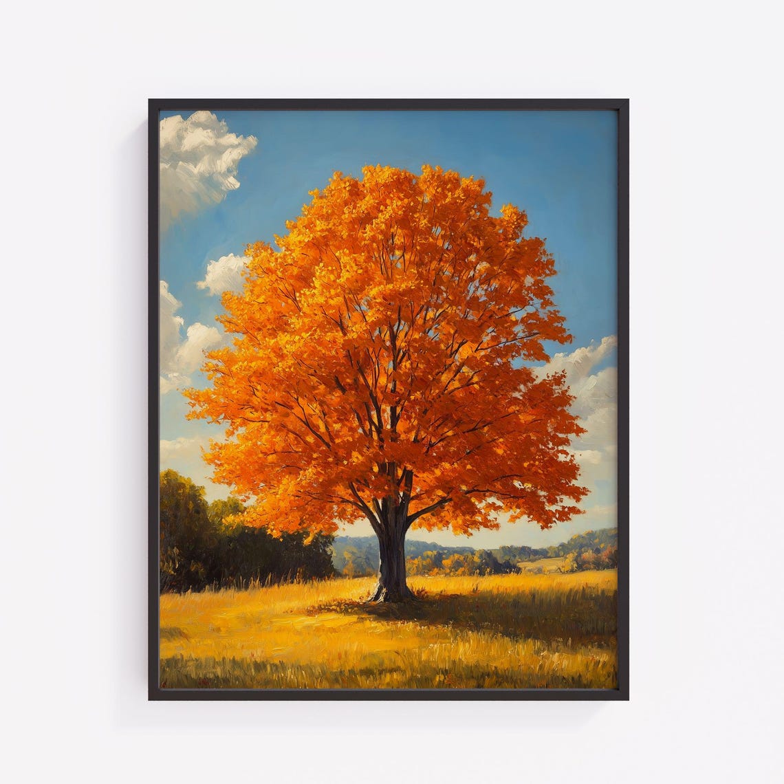 Burning Orange Autumn Tree Watercolor Fall Landscape Wall Poster