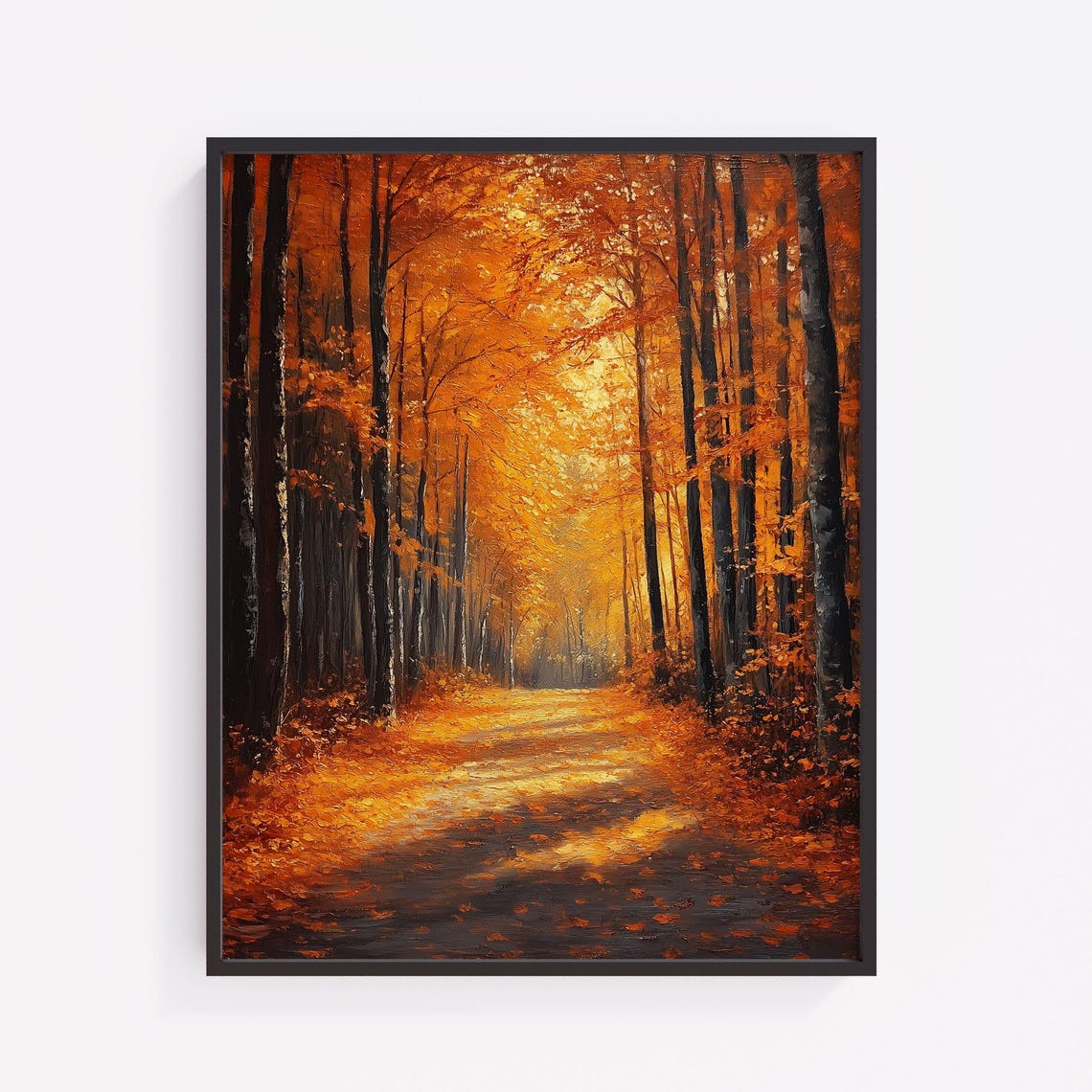 Autumn Forest Path Oil Painting Rustic Fall Landscape V42
