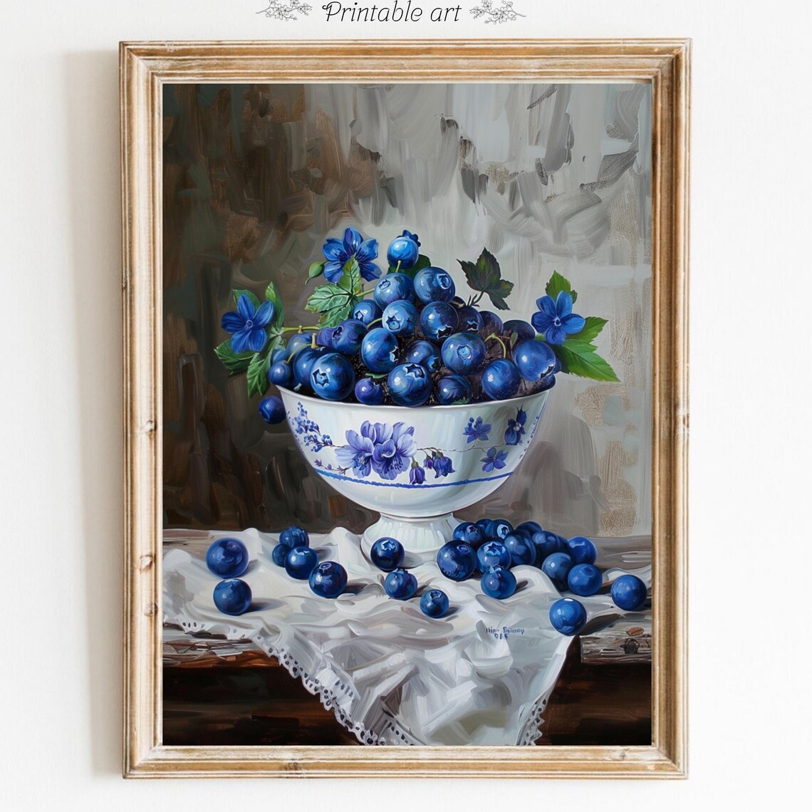 Moody Blueberries Vintage Fruit Still Life Art Print