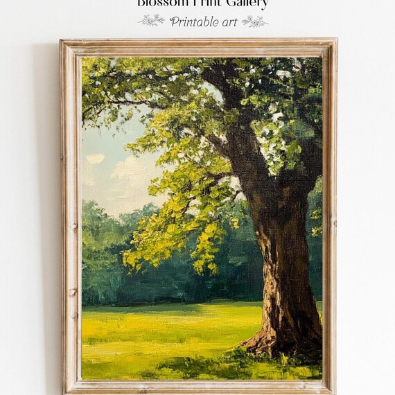 Sunlit Large Tree over Green Summer Meadow Impressionist Painting Poster