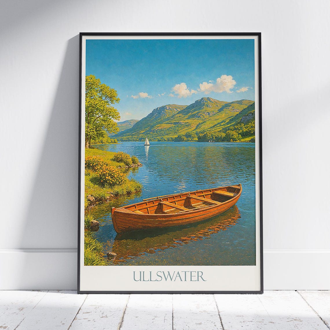 Ullswater Lake District Wooden Rowboat Mountain Lake View Poster