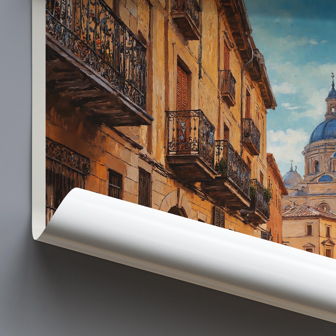 Salamanca Spain Cobblestone Old Town Street Painted Travel Poster - Image 3