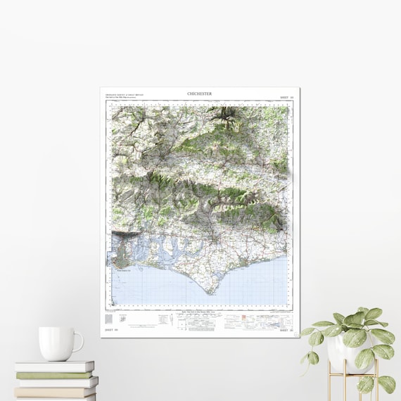 Chichester Vintage Shaded Relief Map Poster England South Coast Artwork