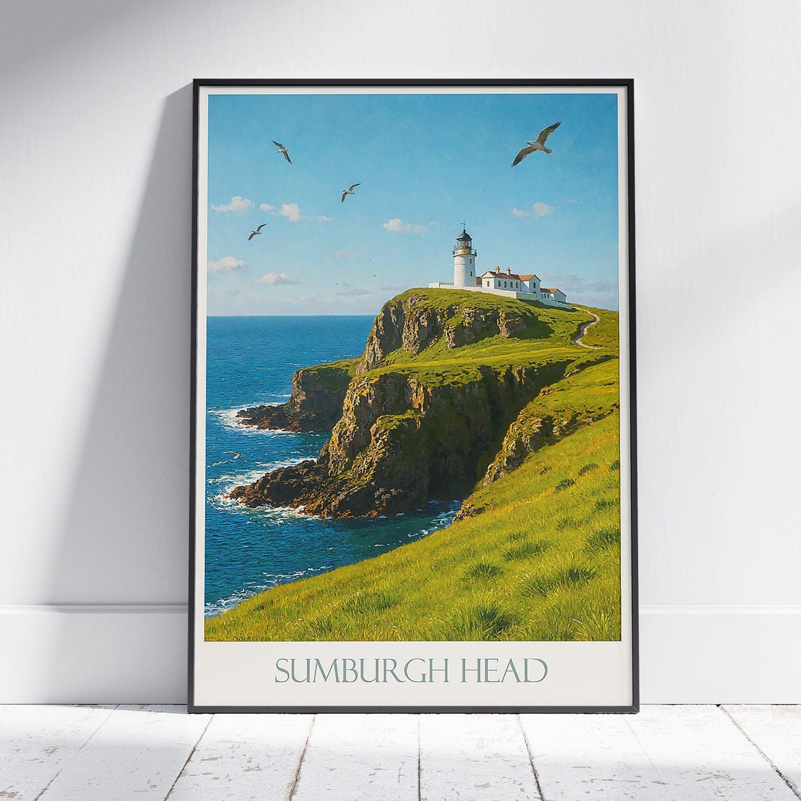 Sumburgh Head Shetland Lighthouse Cliffs Seabirds Travel Poster