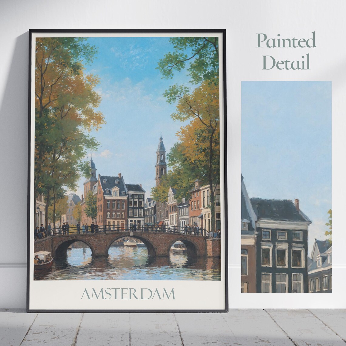 Amsterdam Netherlands Old Canal Bridge Painted Travel Poster
