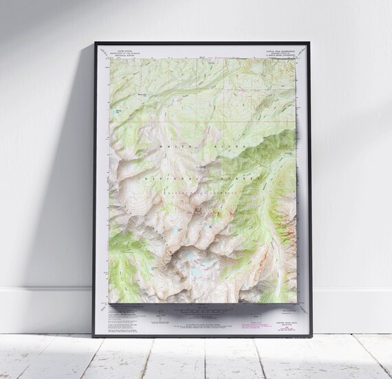 Capitol Peak Colorado Vintage Shaded Relief Topographic Map Poster