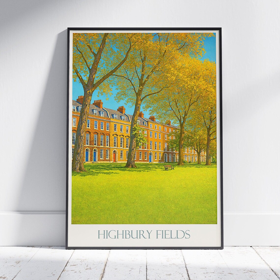 Highbury Fields London Travel Poster Golden Autumn Park and Lawn