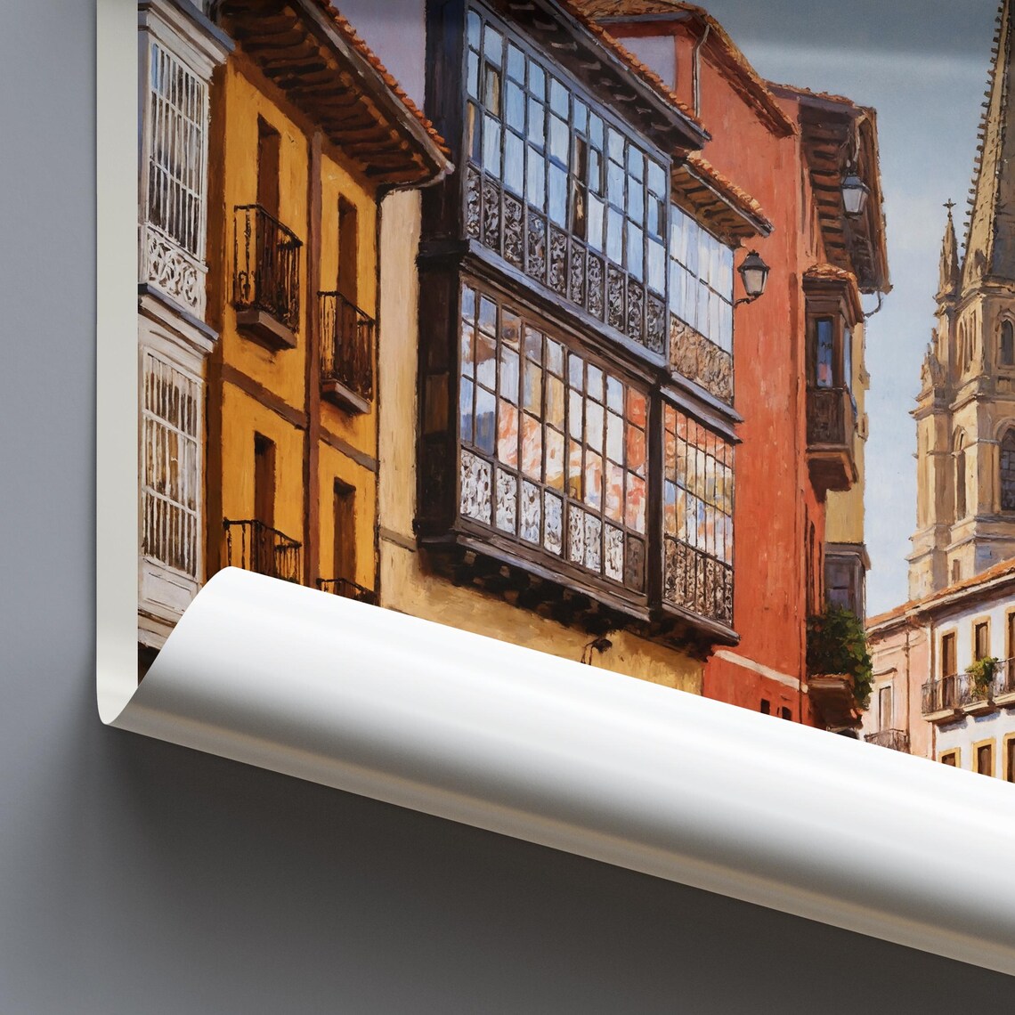 Oviedo Spain Historic Cathedral Old Town Painted Travel Poster - Image 2