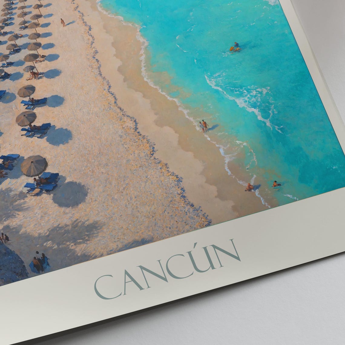 Cancún Mexico Beach Resort Turquoise Sea Umbrellas Painted Poster - Image 2
