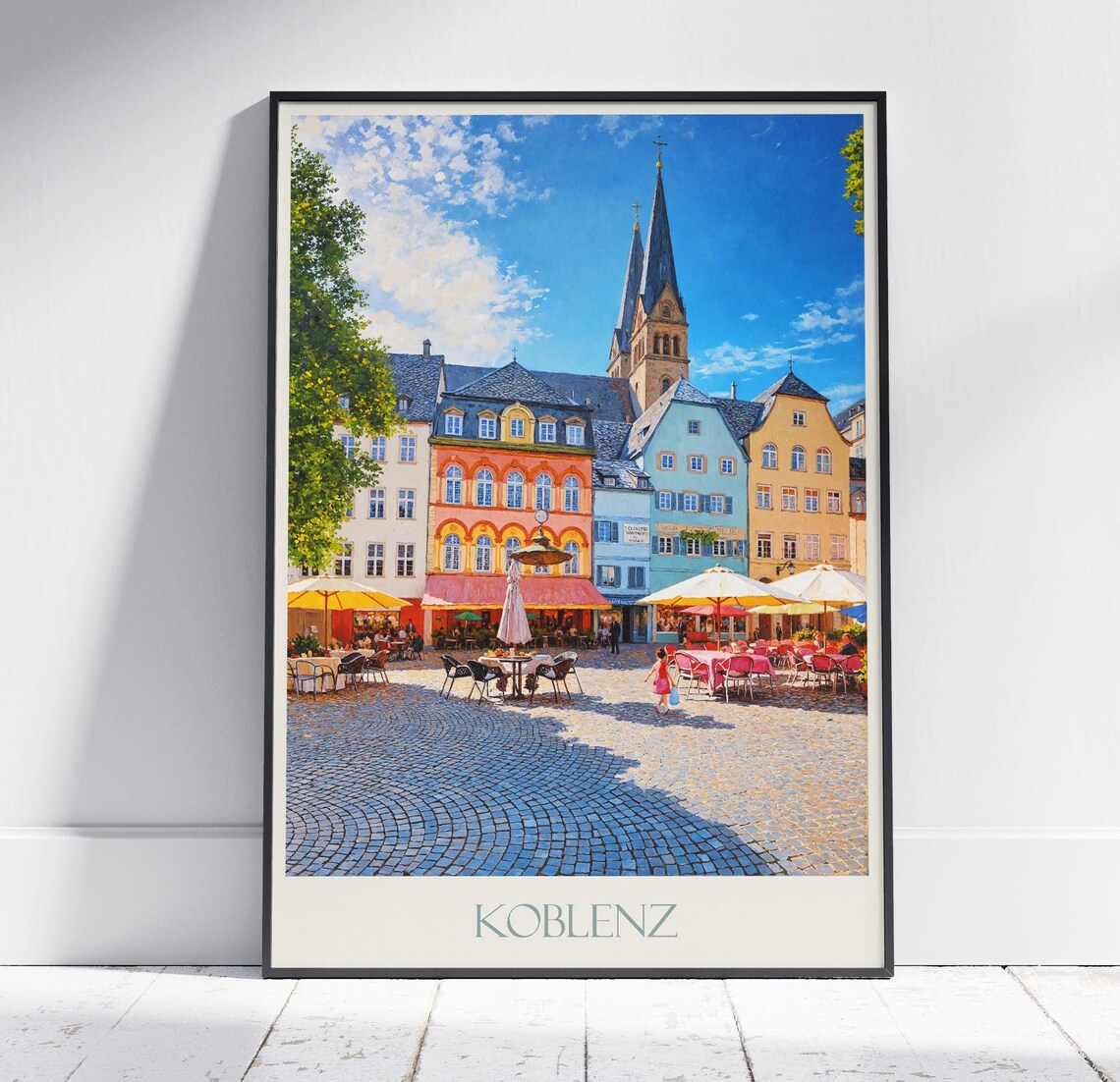 Koblenz Germany Old Town Square Painted European Travel Poster