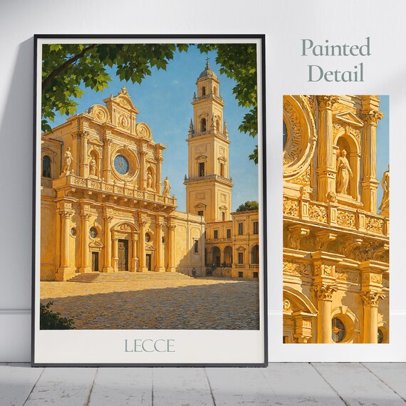 Lecce Basilica Santa Croce Baroque Facade Italy Travel Poster