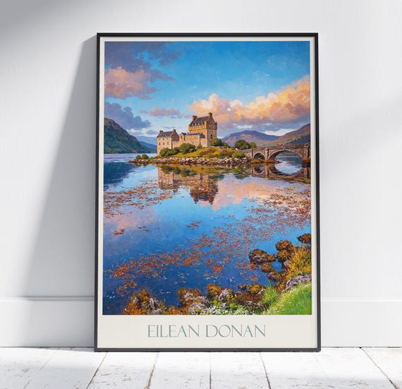 Eilean Donan Castle Travel Print Poster Scotland Travel Wall Art Home Decor Gift Personalized Framed