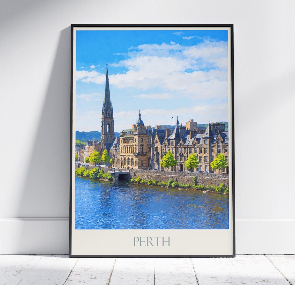 Perth Scotland Painted River Tay Waterfront And Church Spire Poster