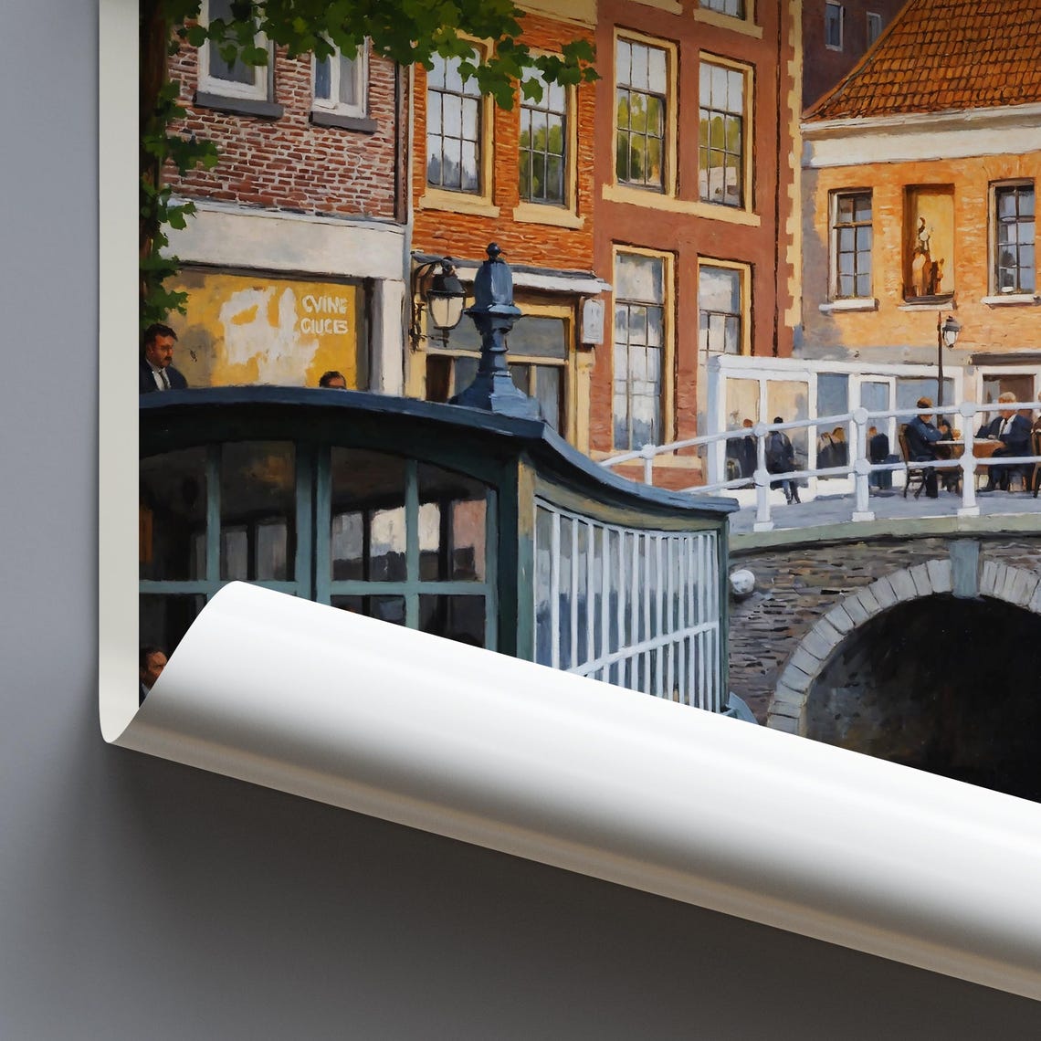 Alkmaar Netherlands Canal Bridge Cafe Scene Painted Travel Poster - Image 3