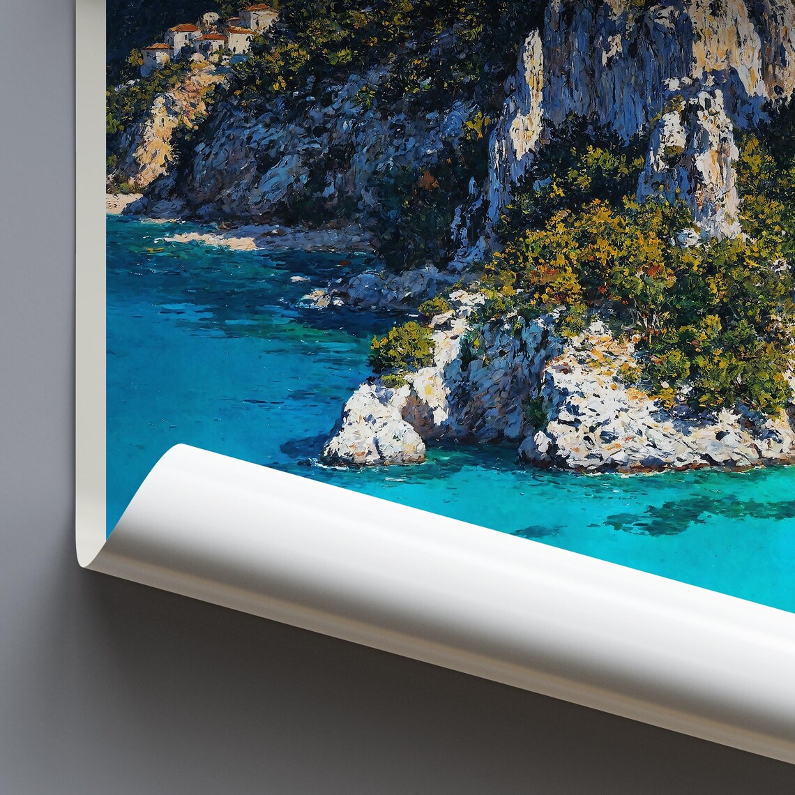 Sardegna Italy Dramatic Sea Cliffs Turquoise Water Travel Poster - Image 3