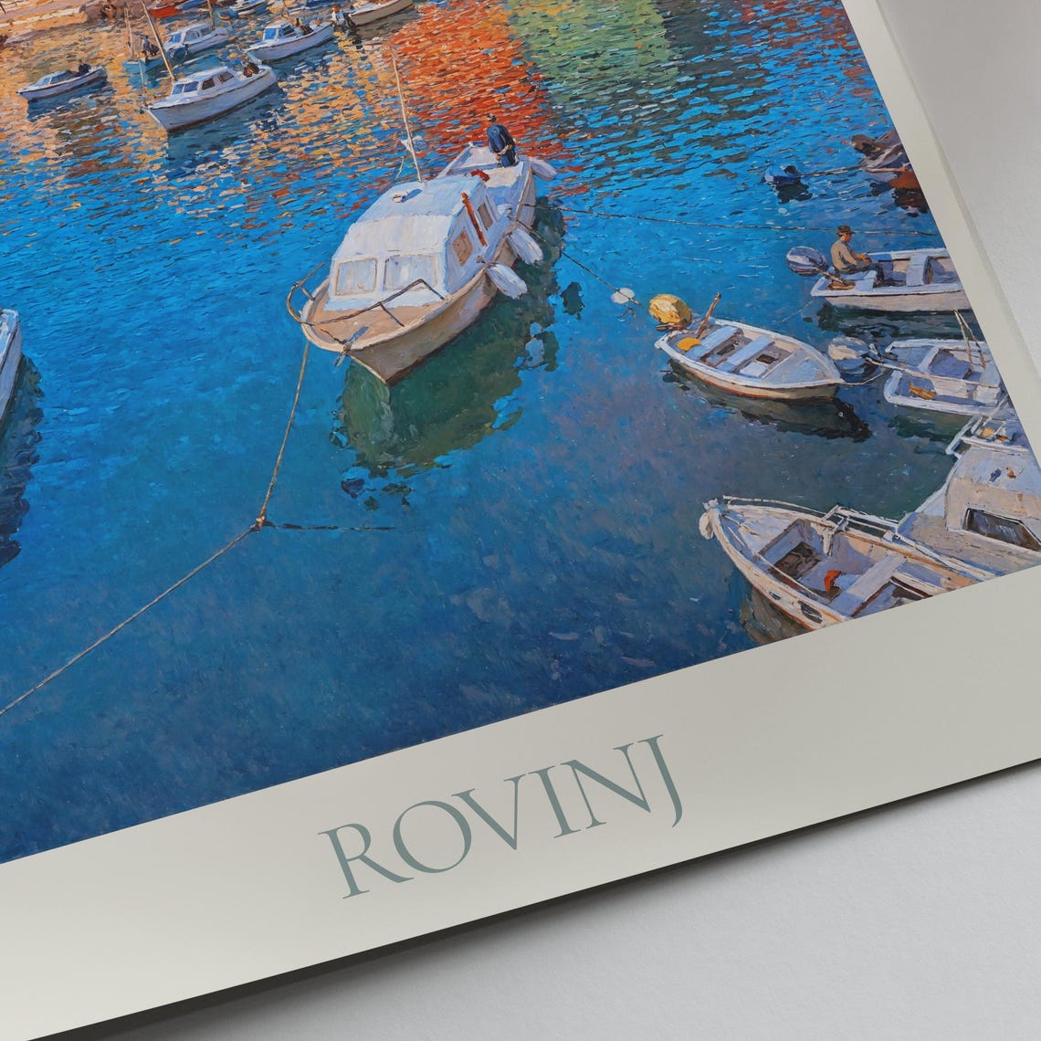 Rovinj Croatia Golden Hour Harbor Boats Painted Travel Poster - Image 3