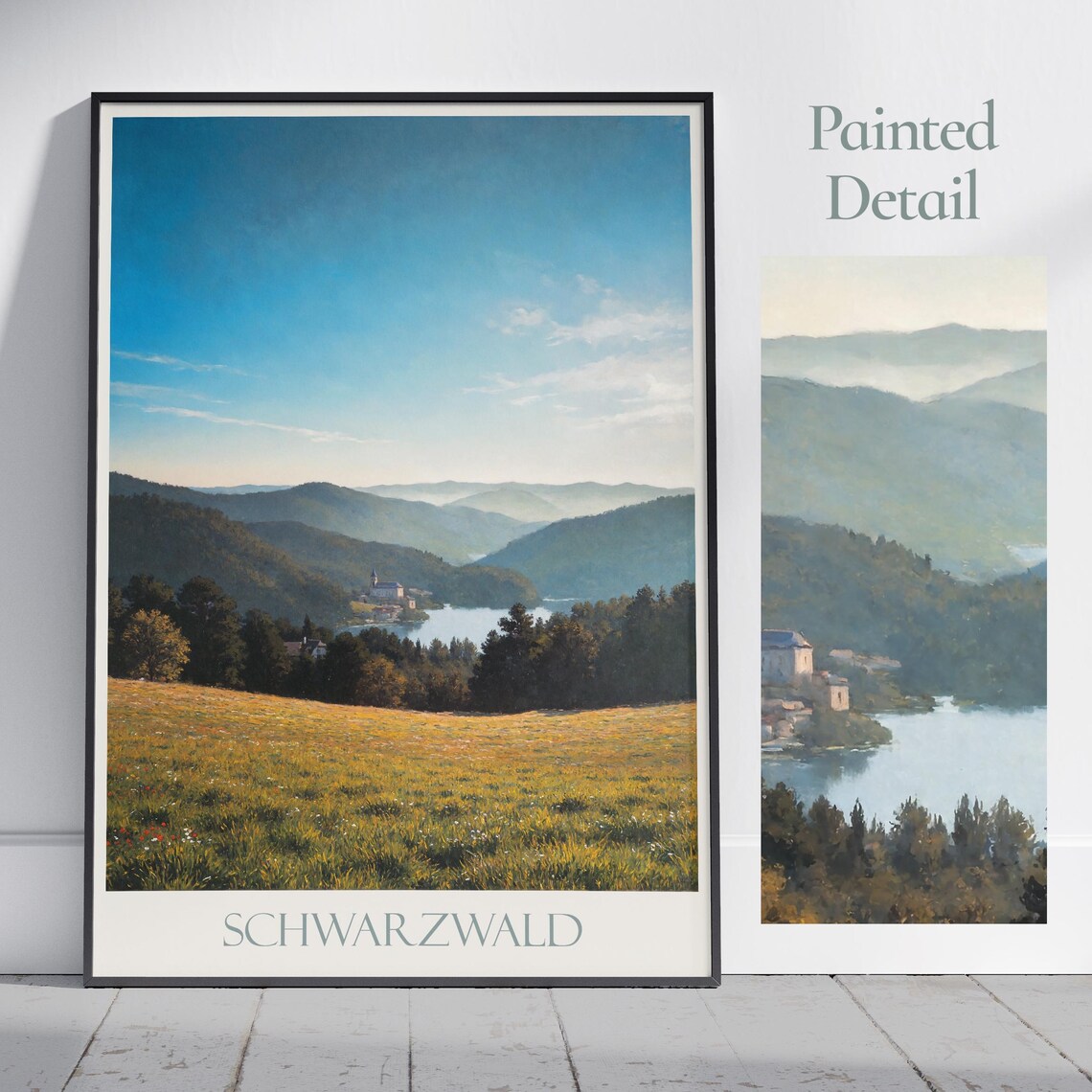 Schwarzwald Germany Painted Travel Poster Black Forest Hills Lake